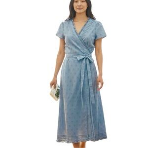 Boden Light Blue Eyelet Wrap Midi Dress